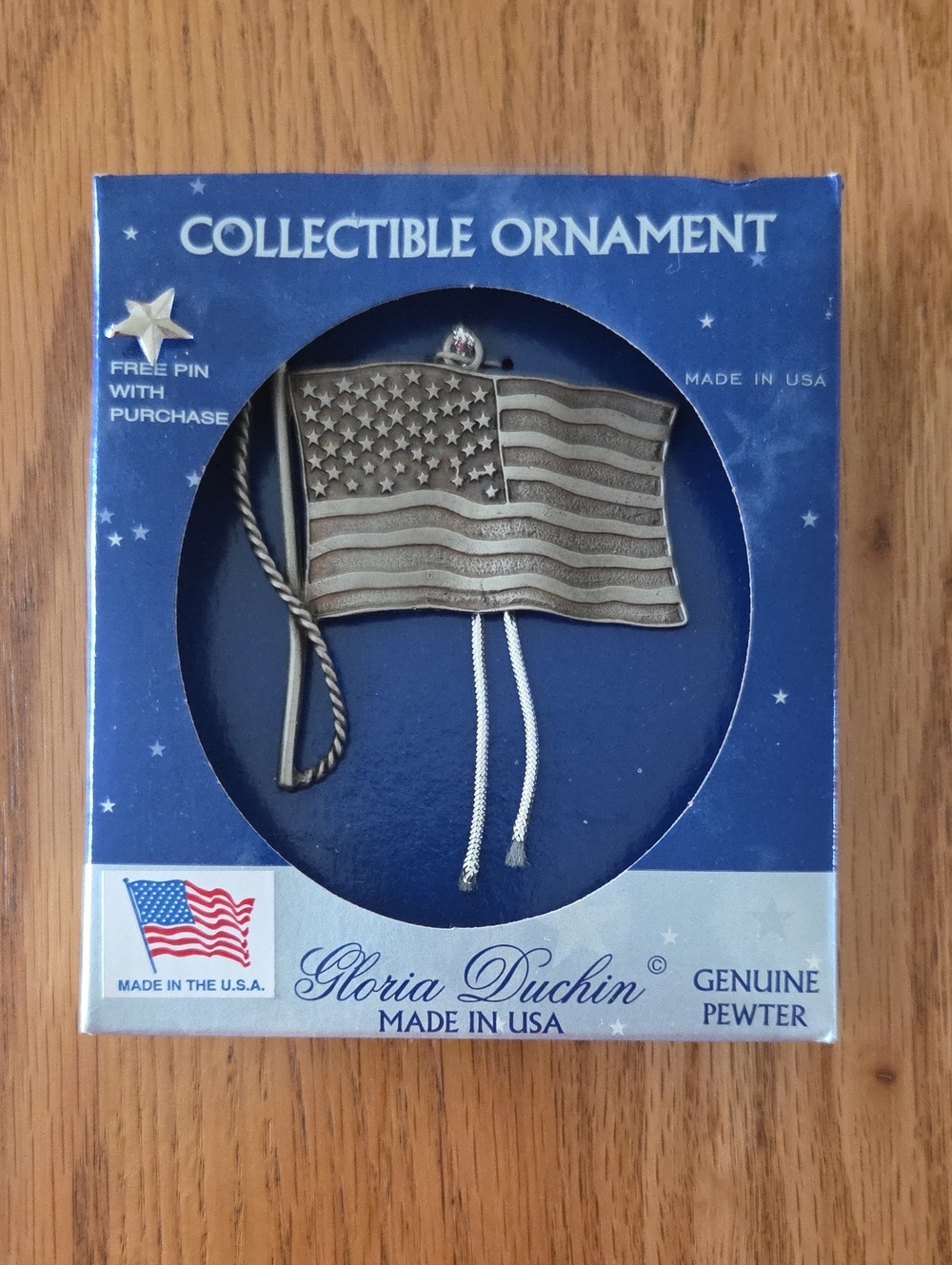 Pewter American Flag Collectible Ornament - Silver